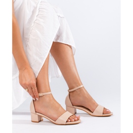 Classic elegant women's sandals on a low heel Shelovet beige 1