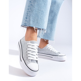Gray brocade sneakers with thick soles from Shelovet grey 1