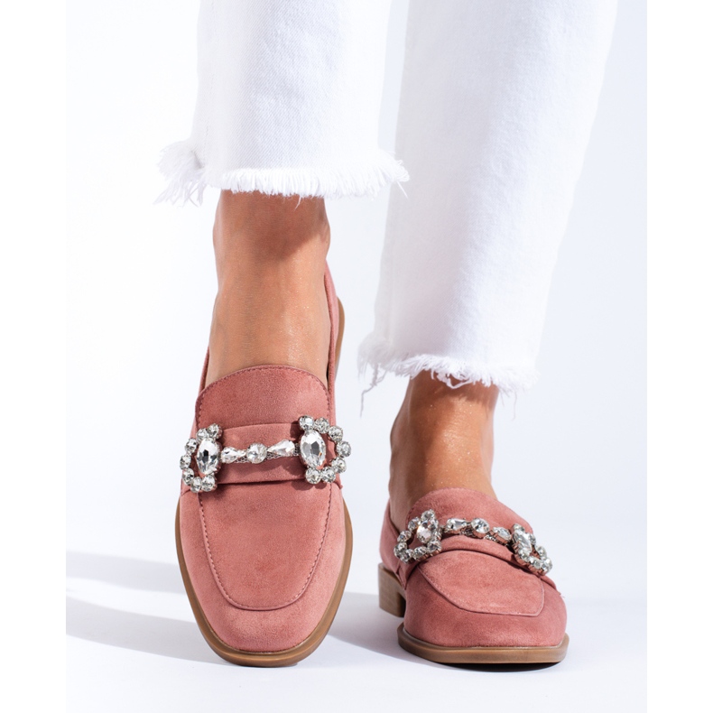 Dark pink suede loafers with a Shelovet buckle 1