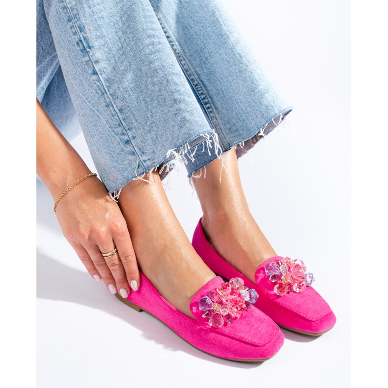 Shelovet pink suede loafers with crystals 1 Shelovet pink suede loafers with crystals 1