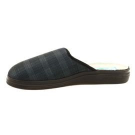 Befado men's insulated slippers with a checkered pu pattern 132M016, navy blue grey 2