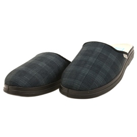 Befado men's insulated slippers with a checkered pu pattern 132M016, navy blue grey 3