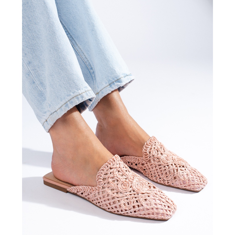 Pink flat sandals with an openwork upper from Shelovet 1