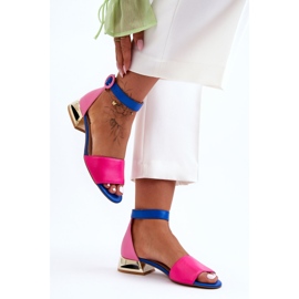 Leather Sandals On Golden Heels Laura Messi 2143 Pink-Blue 2 Leather Sandals On Golden Heels Laura Messi 2143 Pink-Blue 2
