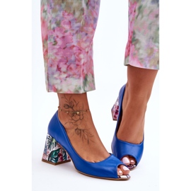 Lewski Shoes Leather Pumps With A Decorative Heel Leski Shoes 2608/K Blue 1 Lewski Shoes Leather Pumps With A Decorative Heel Leski Shoes 2608/K Blue 1