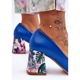 Lewski Shoes Leather Pumps With A Decorative Heel Leski Shoes 2608/K Blue 2 Lewski Shoes Leather Pumps With A Decorative Heel Leski Shoes 2608/K Blue 2