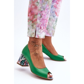 Lewski Shoes Leather Pumps With A Decorative Heel Leski Shoes 2608/K Green 1
