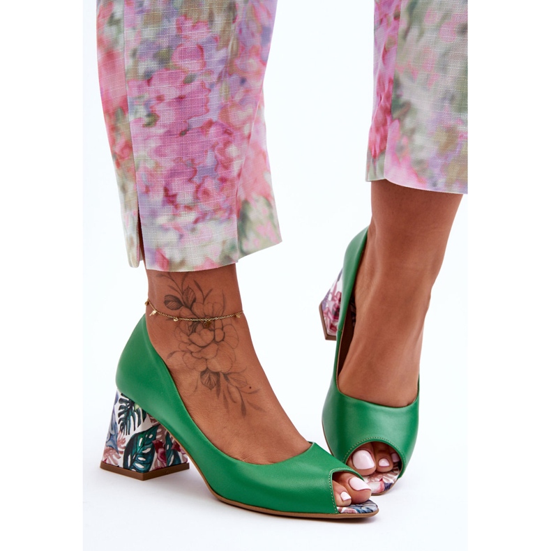 Lewski Shoes Leather Pumps With A Decorative Heel Leski Shoes 2608/K Green 2
