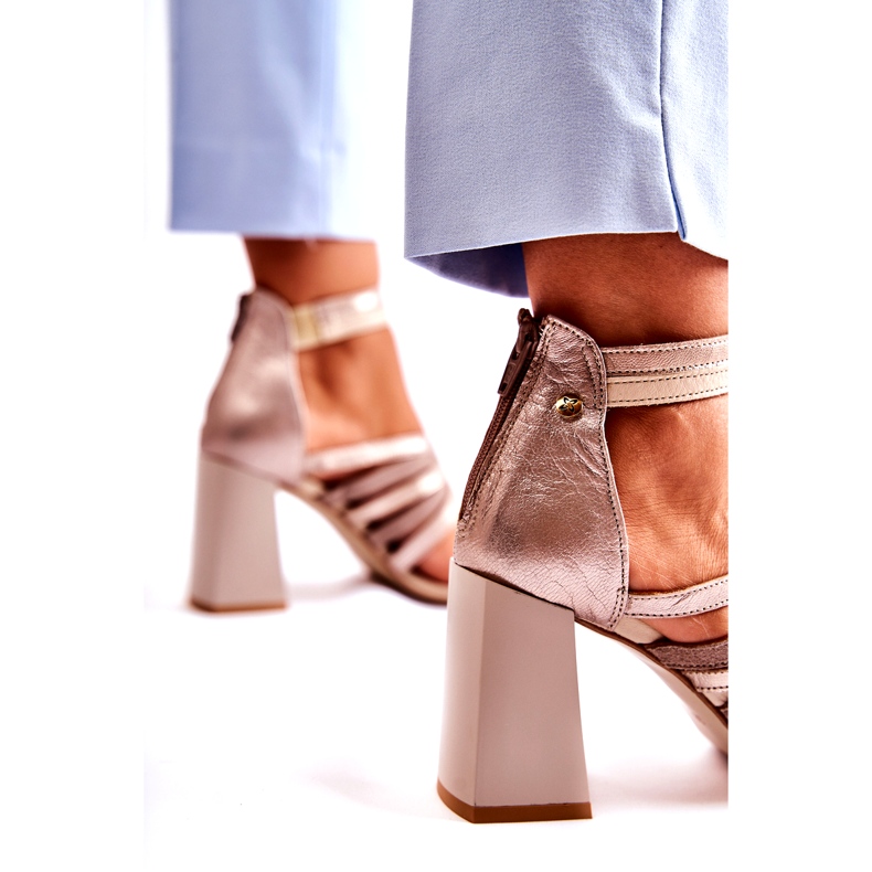 Women's Leather Sandals On A Massive Bar Maciejka 05514-04 Beige-Gold 2 Women's Leather Sandals On A Massive Bar Maciejka 05514-04 Beige-Gold 2