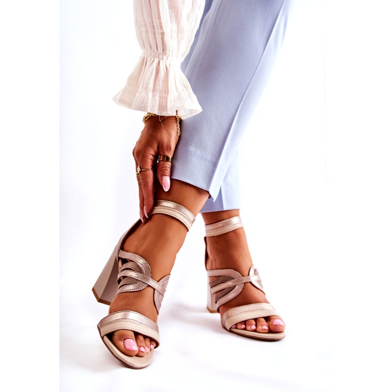 Women's Leather Sandals On A Massive Bar Maciejka 05514-04 Beige-Gold 1 Women's Leather Sandals On A Massive Bar Maciejka 05514-04 Beige-Gold 1