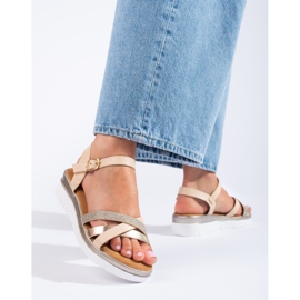 Beige and gold Shelovet low wedge sandals 1