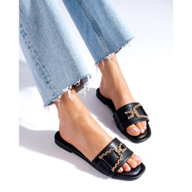 Black women's slides with a golden buckle from Shelovet 1