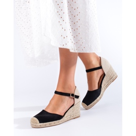 Women's Shelovet black wedge espadrilles 1