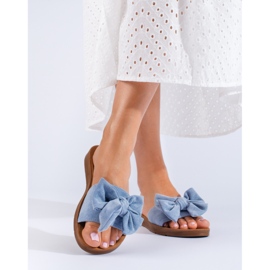 Women's blue Shelovet bow slippers 1