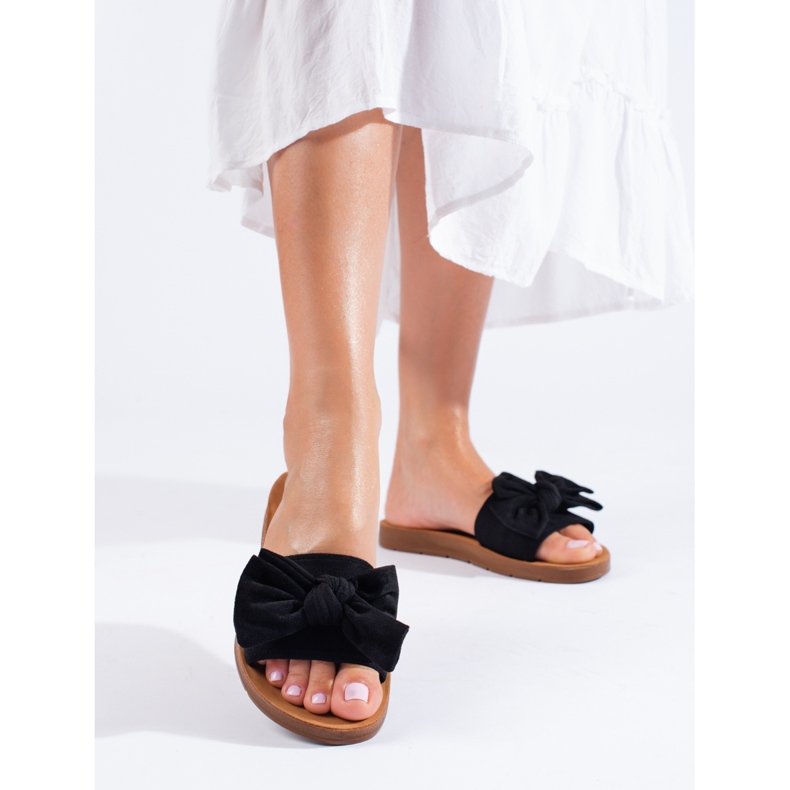 Black women's slippers with a Shelovet bow 2