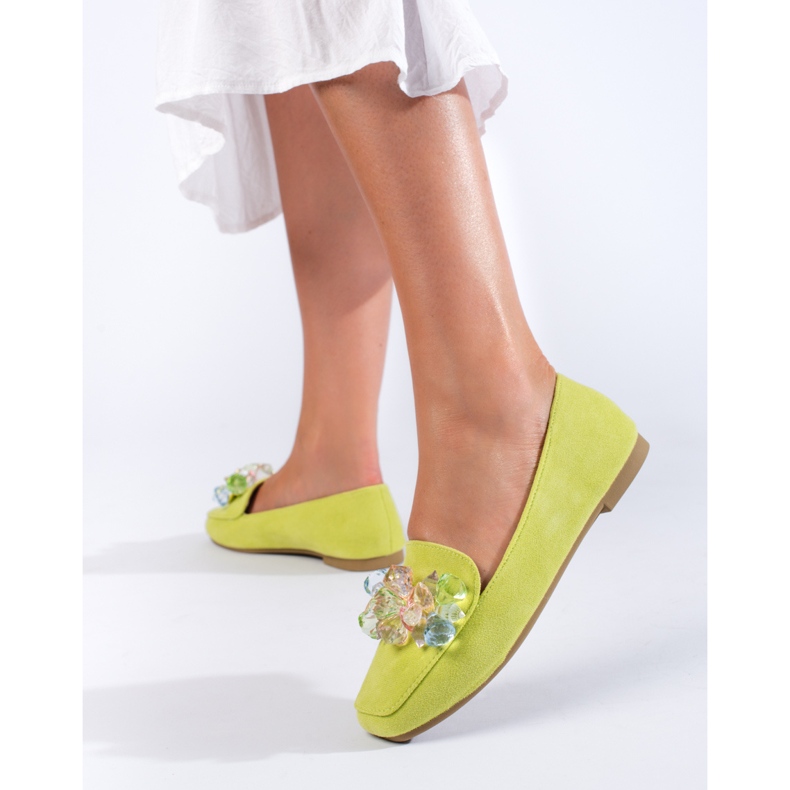 Green suede loafers with crystals from Shelovet 1
