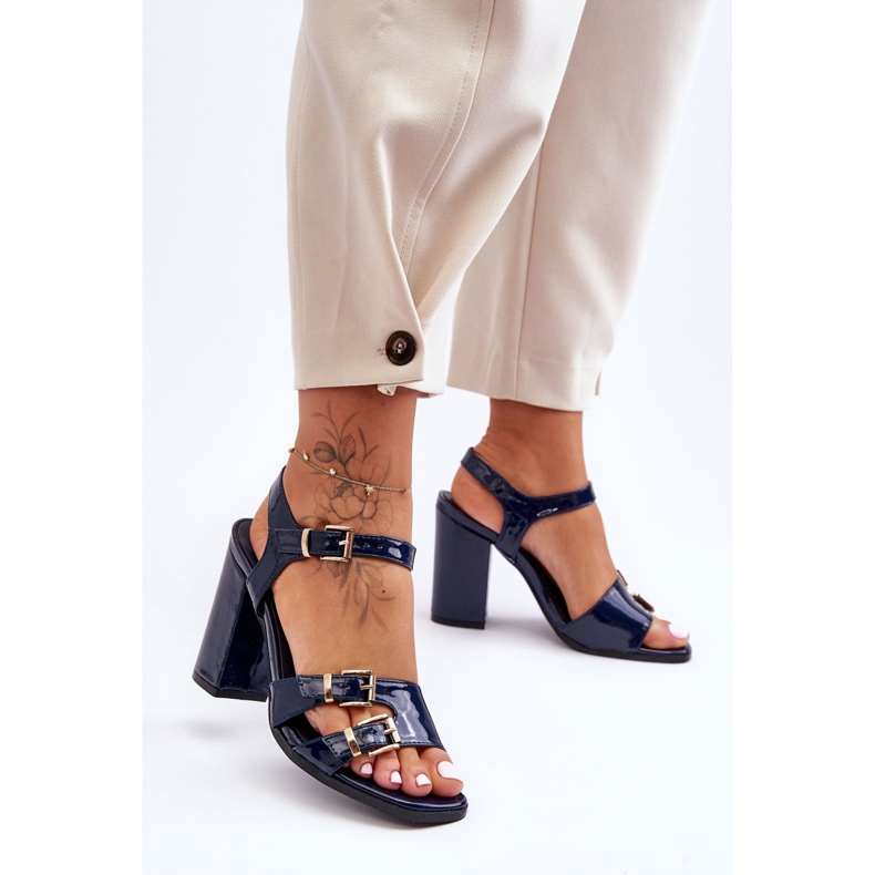 S. BARSKI Lacquered S.Barski 80-3 High Heel Sandals Navy Blue 2