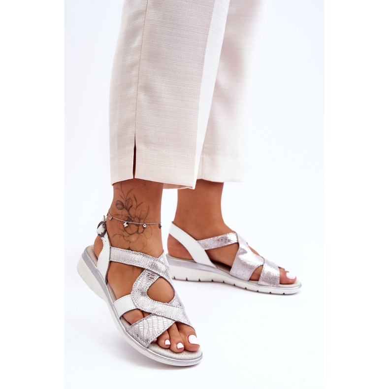 Women's Leather Sandals S.Barski 97619 Silver 2 Women's Leather Sandals S.Barski 97619 Silver 2