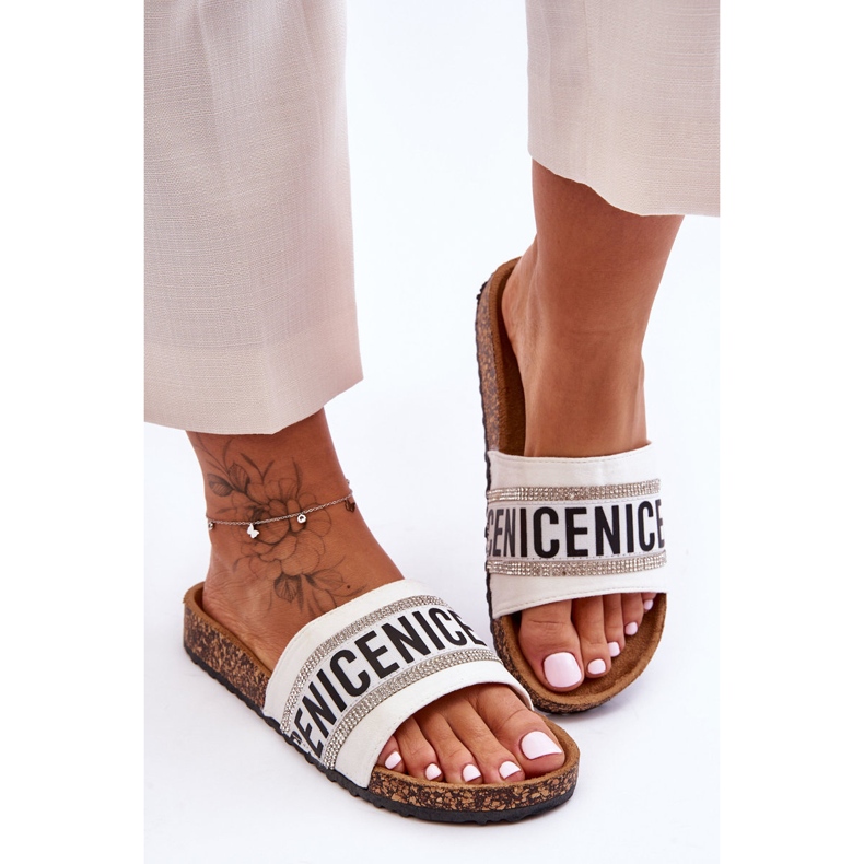 Cork Slippers With Zircons White Be Nice 1