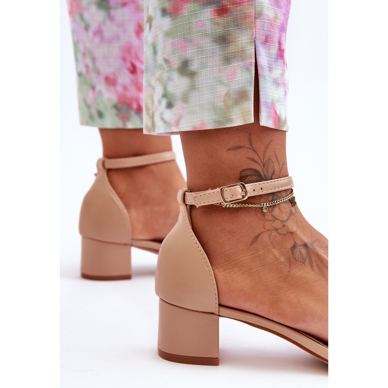 Leather Sandals On Heels Plain Beige Inspire Me! 2