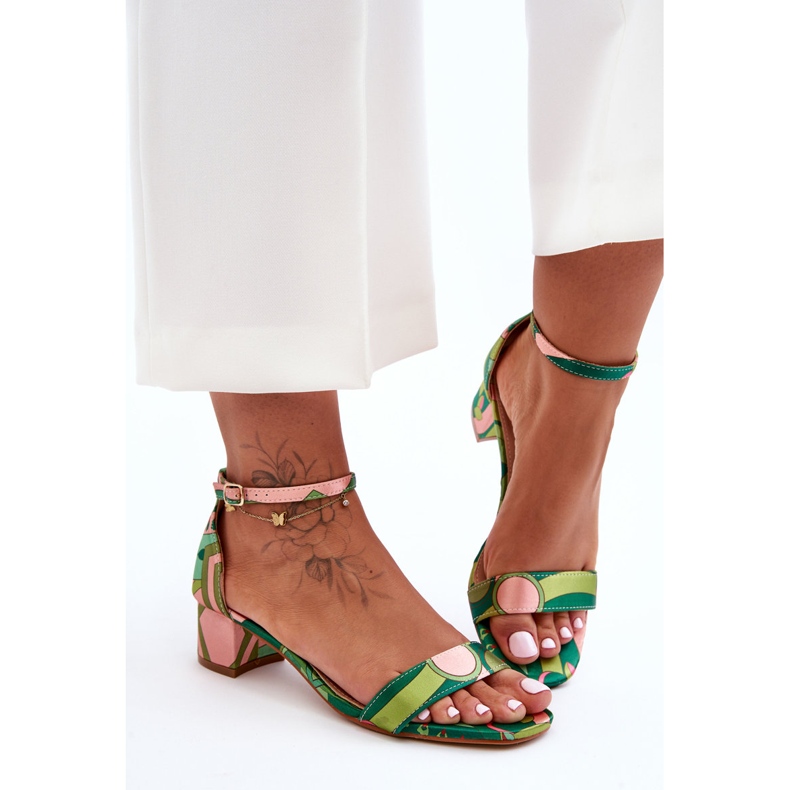 Patterned Satin High Heels Sandals Green Mix Inspire Me! multicolored 1