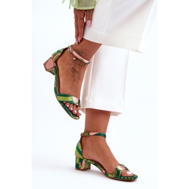 Patterned Satin High Heels Sandals Green Mix Inspire Me! multicolored 2
