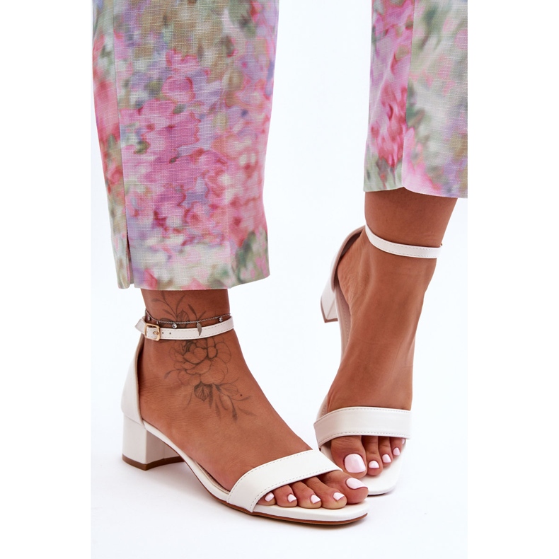 Leather Heel Sandals Plain White Inspire Me! 1