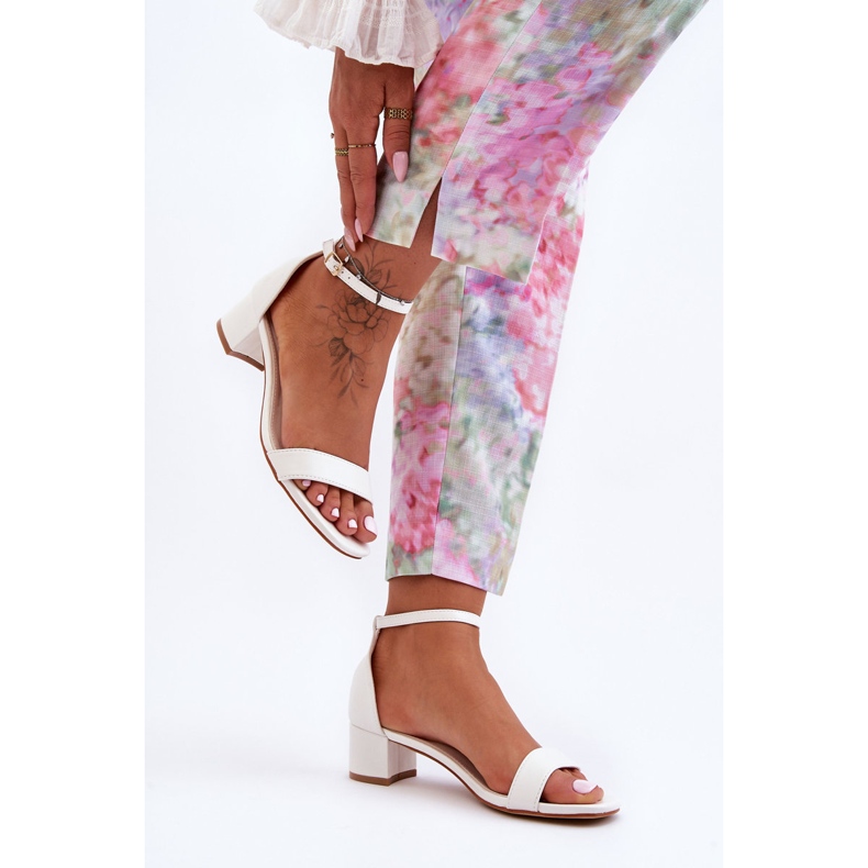 Leather Heel Sandals Plain White Inspire Me! 2
