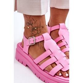 FS1 Leather Flat Sandals With Pink Diosa Straps 2