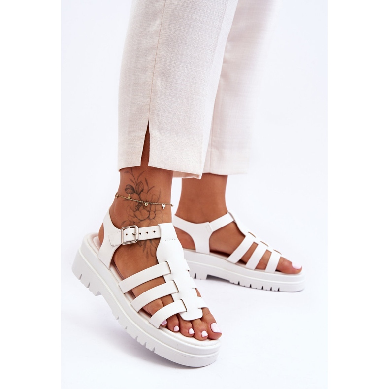 Leather Flat Sandals With White Diosa Stripes 1