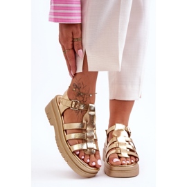 Leather Flat Sandals With Golden Diosa Straps 1