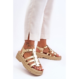 Leather Flat Sandals With Golden Diosa Straps 2