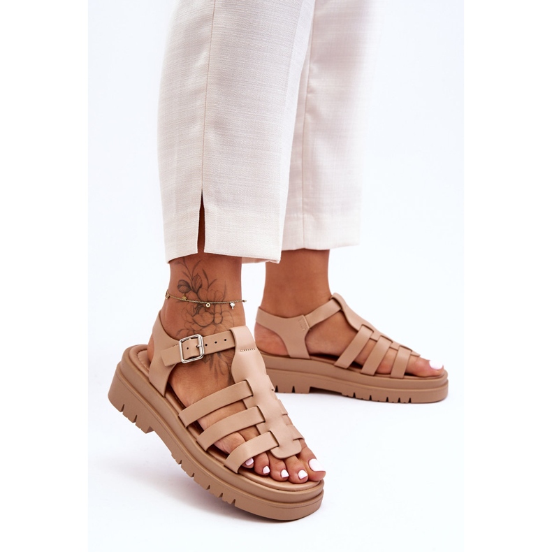 Leather Flat Sandals With Beige Diosa Stripes 1