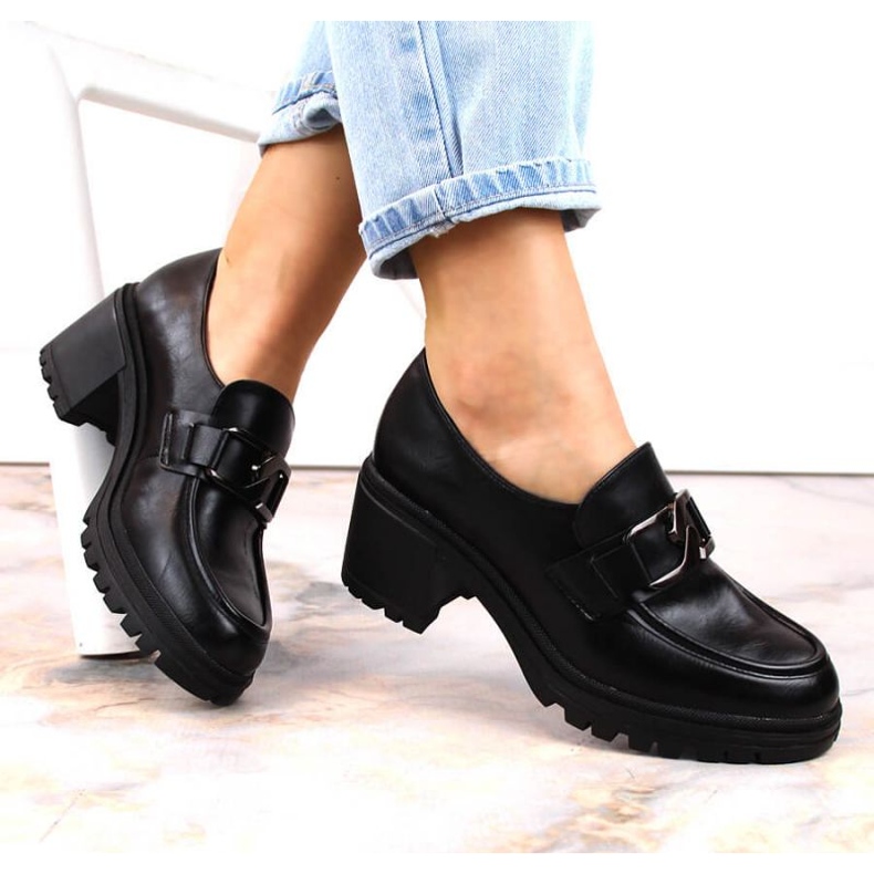 Moccasins shoes on the post and platform Vinceza W JAN177C black 1