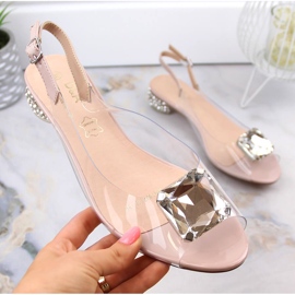 Transparent sandals on a flat heel with a pink stone S.Barski MR1037-10 1