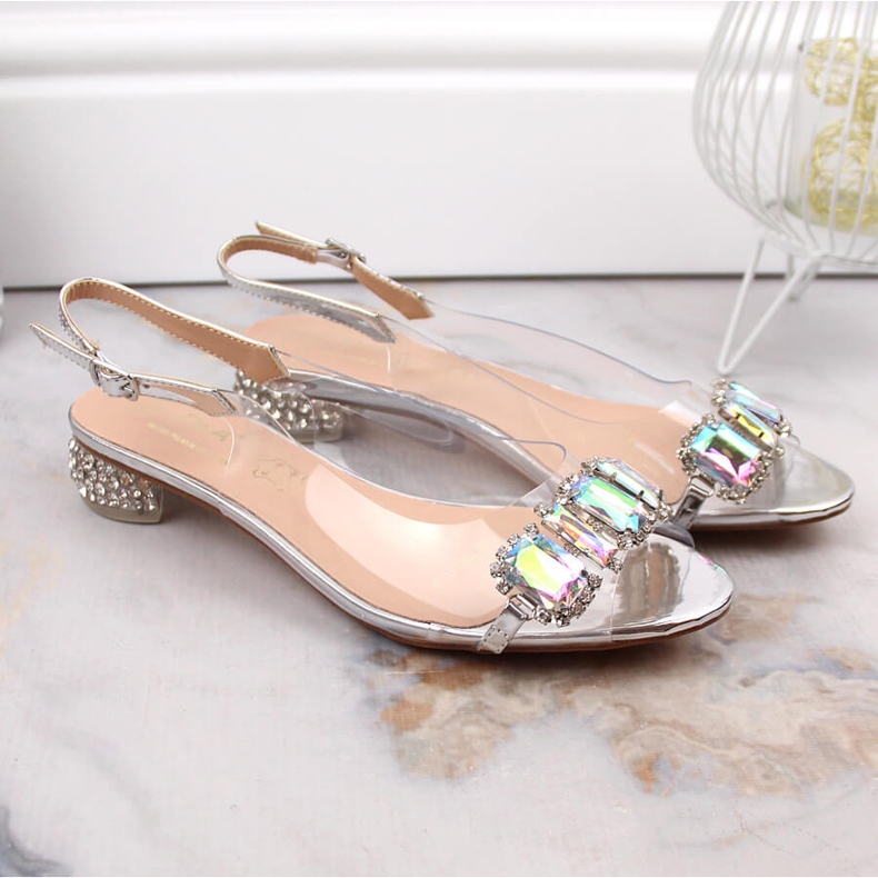 Silver flat sandals with zircons S.Barski MR1037-11 1