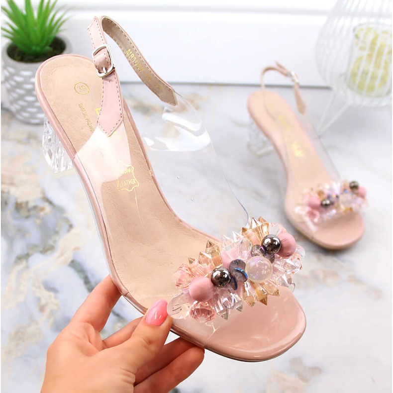 Women's transparent sandals with zircon beads pink S.Barski MR1037-16 1 Women's transparent sandals with zircon beads pink S.Barski MR1037-16 1