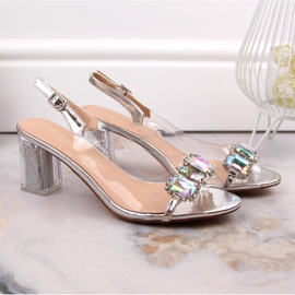 Women's transparent sandals on a silver post with zircons S.Barski MR1037-42 1