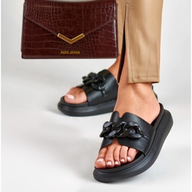 La.Fi Black flip flops with a chain 1