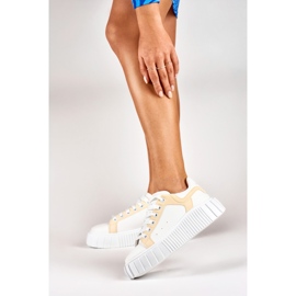 White women's sports shoes with a thick sole 2