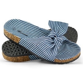 Women's denim sliders with a bow blue 2