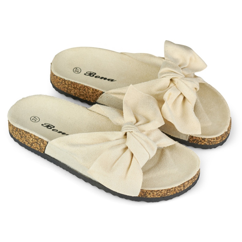 Classic beige sliders with a bow 1