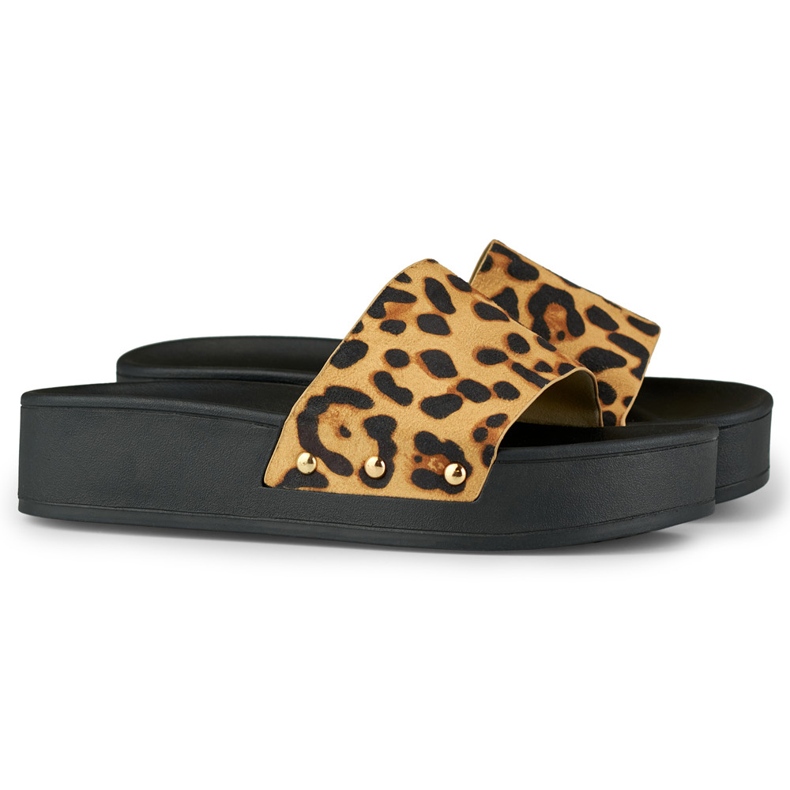 Women's slippers on the leopard platform brown 1