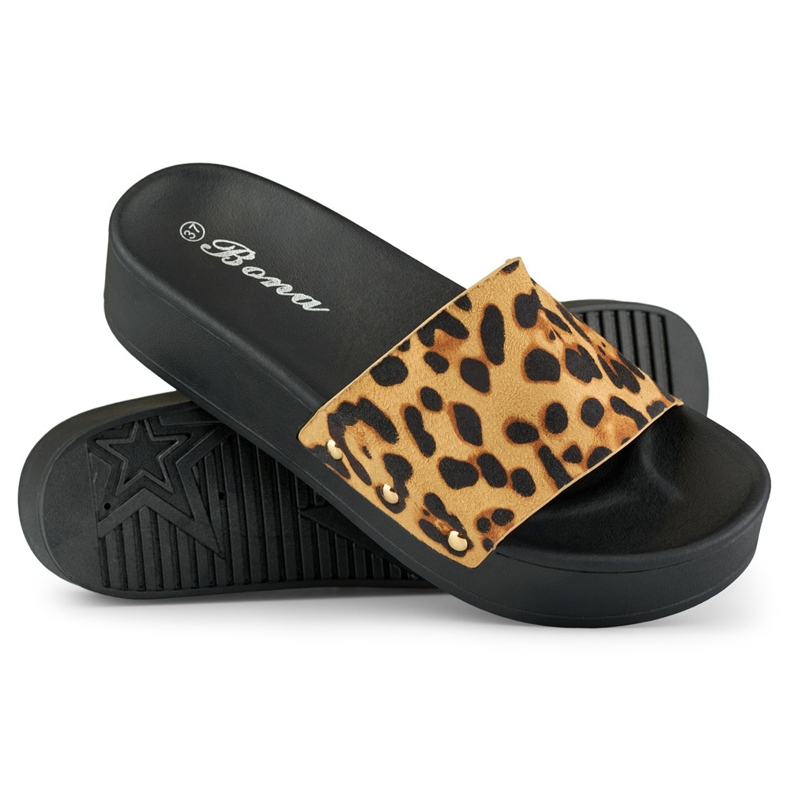 Women's slippers on the leopard platform brown 2