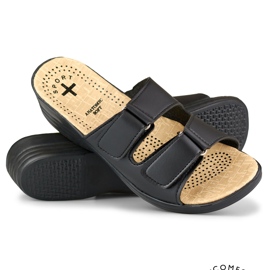 Comfortable women's slippers with velcro black 1