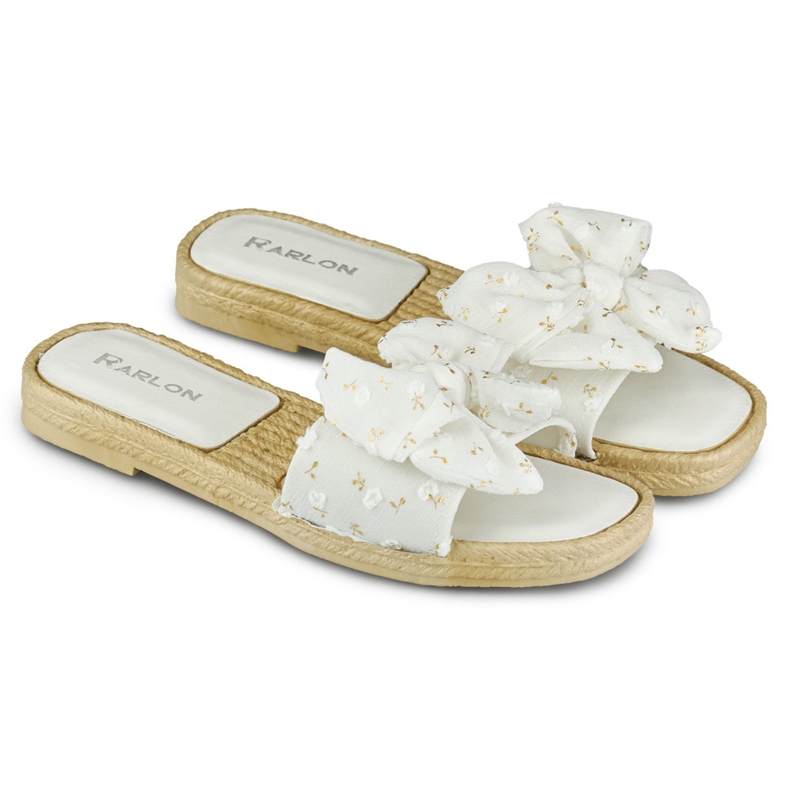 Women's white slippers with a bow 1