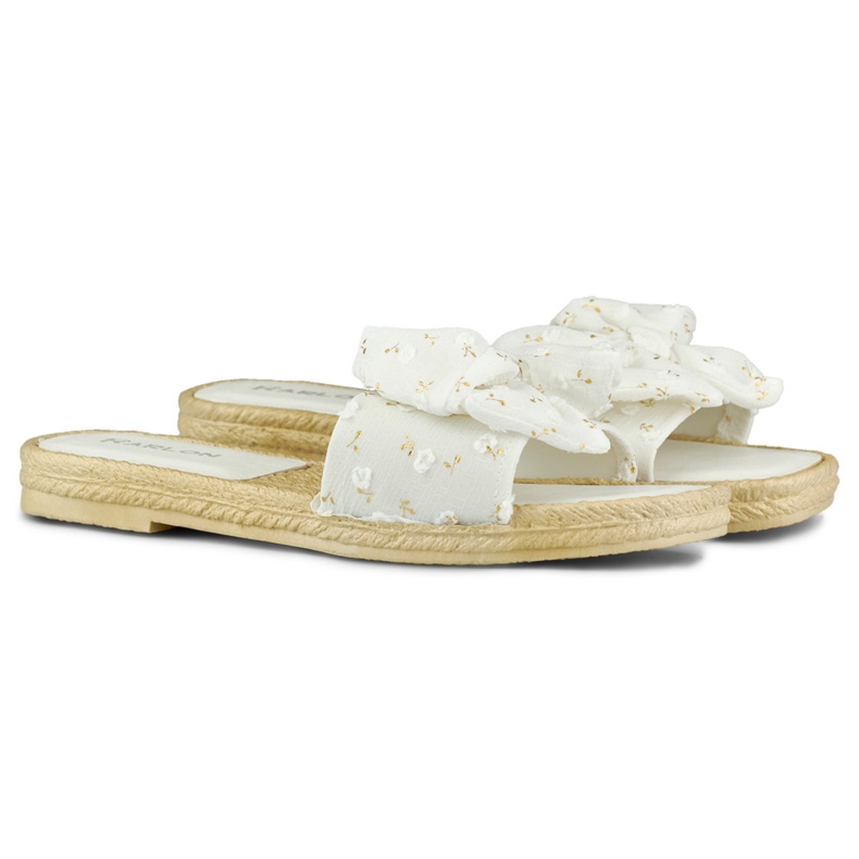 Women's white slippers with a bow 2