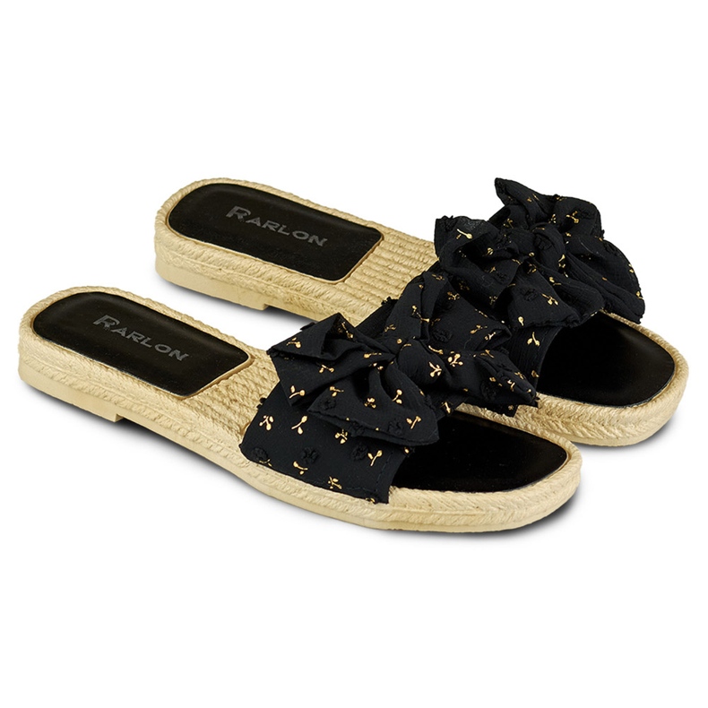 Ladies' black slippers with a bow 1