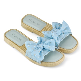 Blue women's slippers with a bow 1