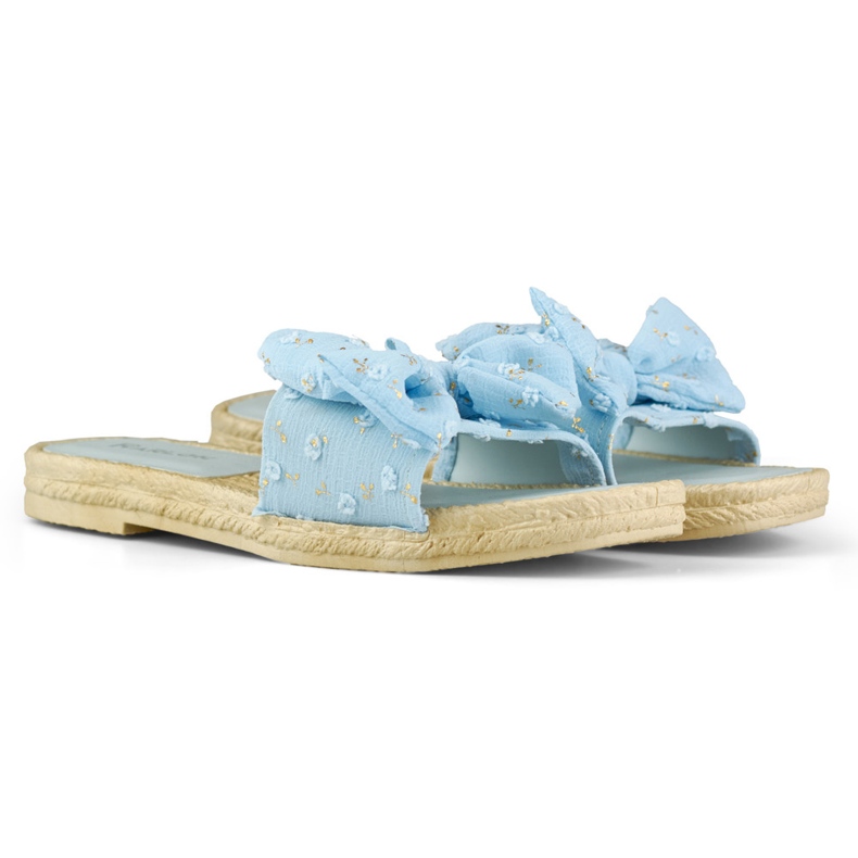 Blue women's slippers with a bow 2